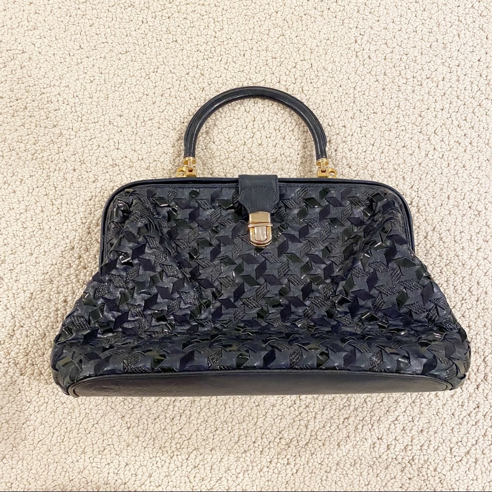 Bijoux Medici Firenze Vintage Italy Genuine Leather Navy Satchel Handbag